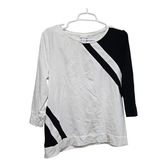 Chicos top women size large black white weekends by chicos everyday easy to wear - Picture 1 of 11